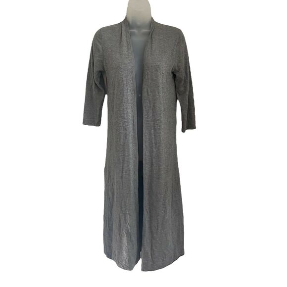 R Label Small Sweater Open Front Longline Cardigan Gray Soft - Picture 1 of 9